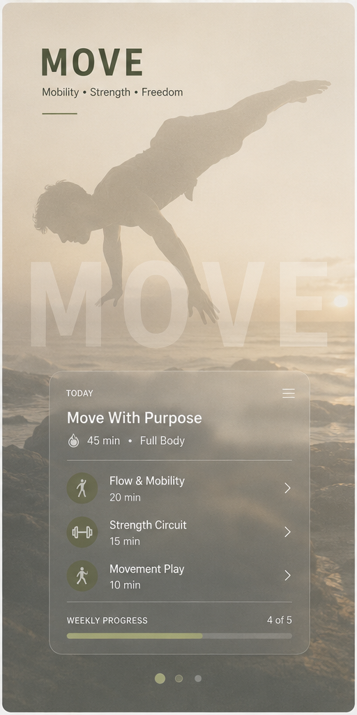 MOVE app concept showing mobility, strength and movement training