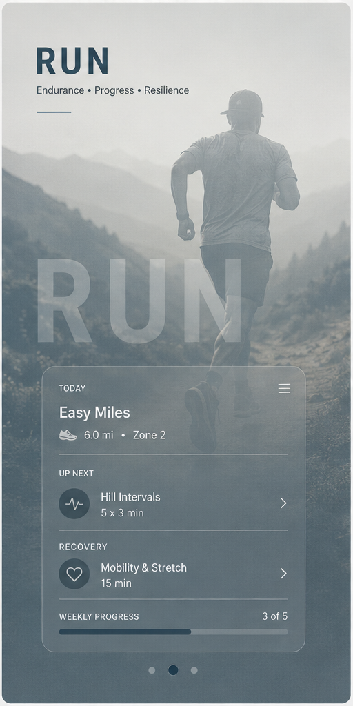 RUN app concept showing endurance training, progress and recovery